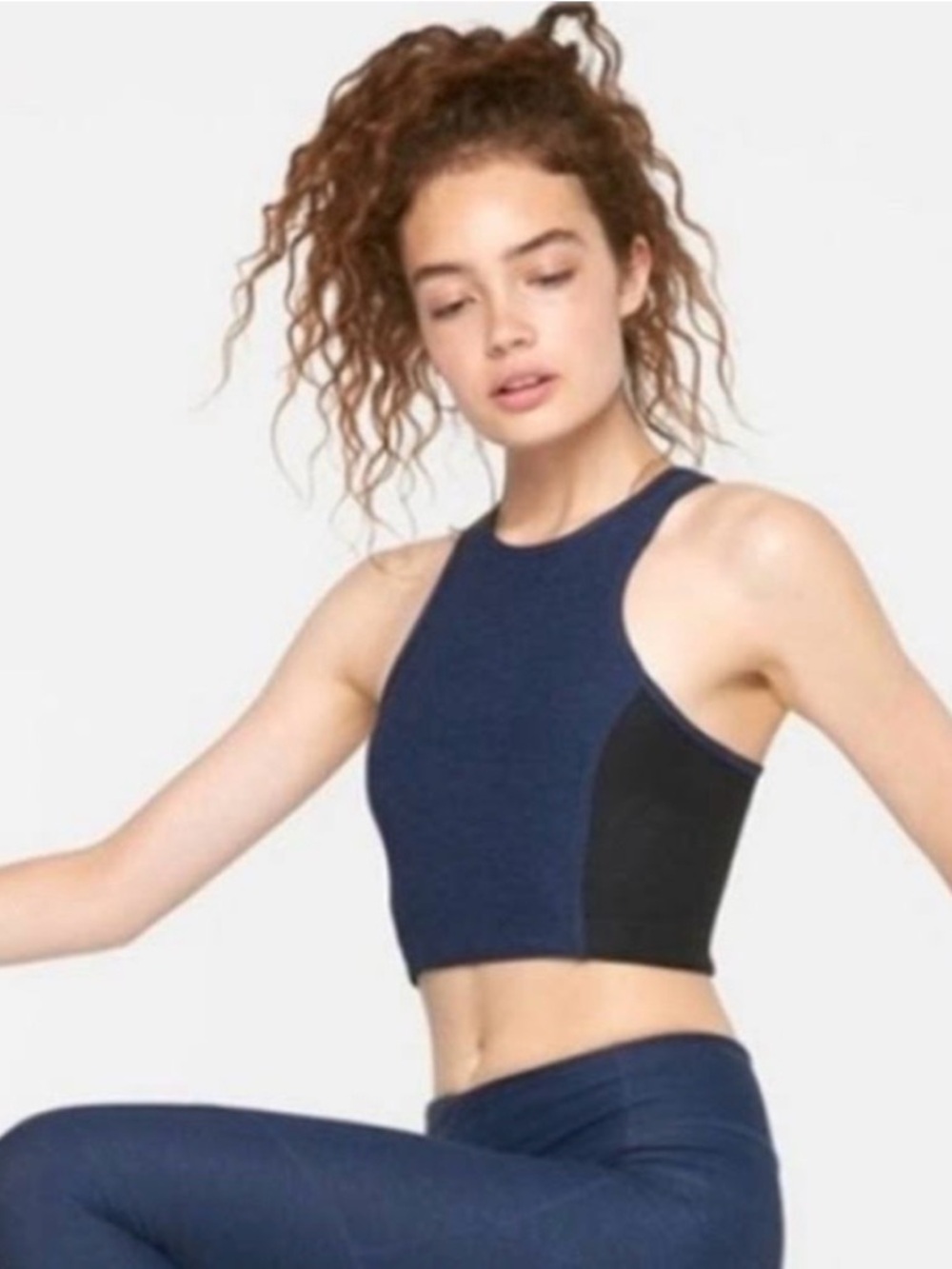 OUTDOOR VOICES Athena Crop Top Navy Black Colorblock High Neck Racerback M